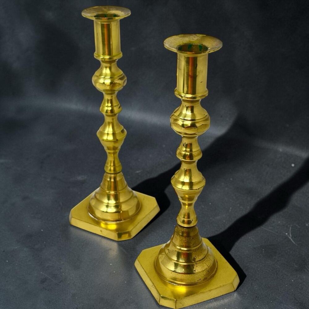 Vintage Mid Century Brass Candlesticks Pair MCM Decor Made in Japan